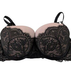 Cacique Lace Boost Balconette Bra Womens Size 44D Black Pink Underwire Spandex